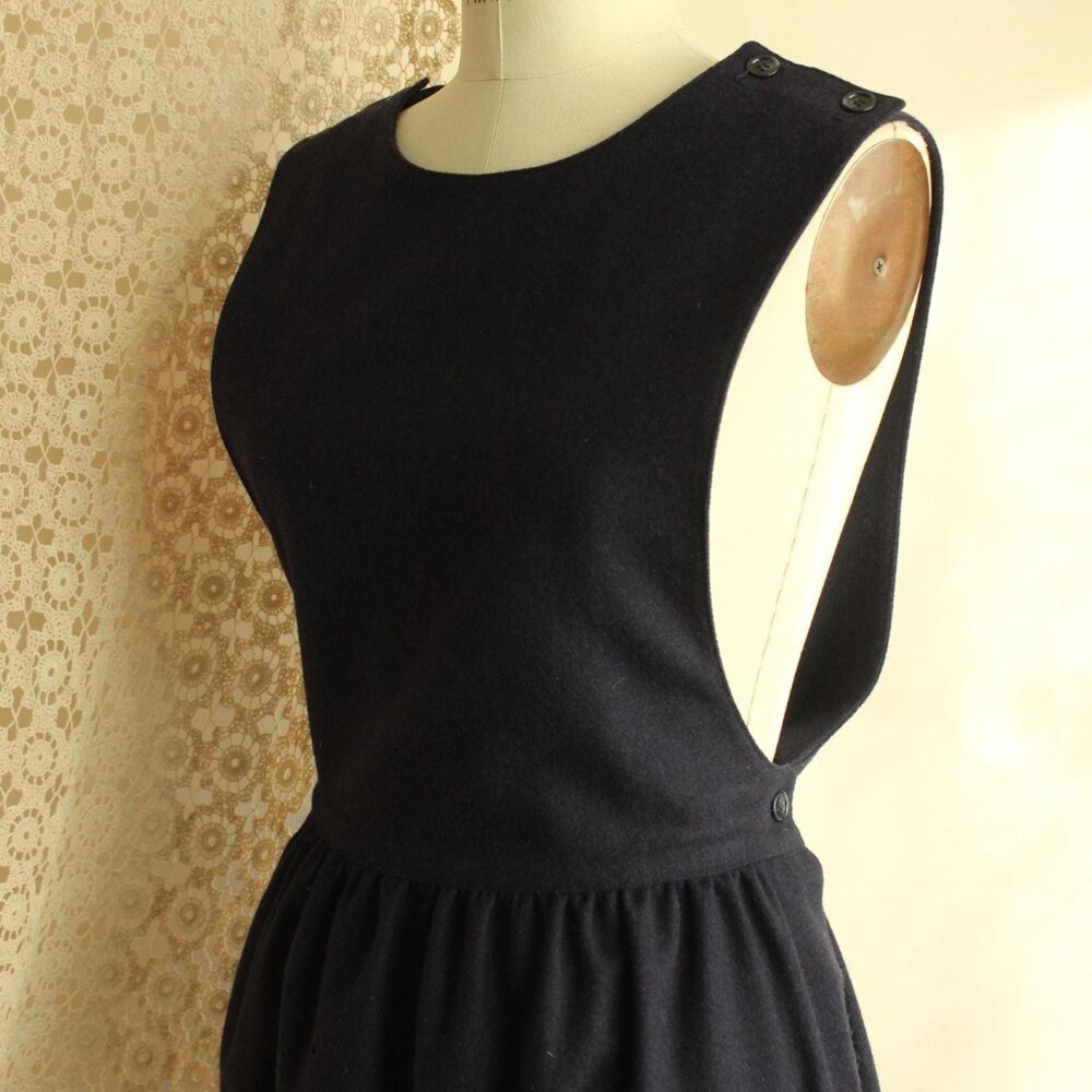 Vintage 1980s Dress with Pockets, J.G. Hook Wool Navy Blue Pinafore, Size 8 - Picture 10 of 14